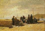 Jacques-Eugene Feyen Women and fishermen waiting for the boat oil painting picture wholesale